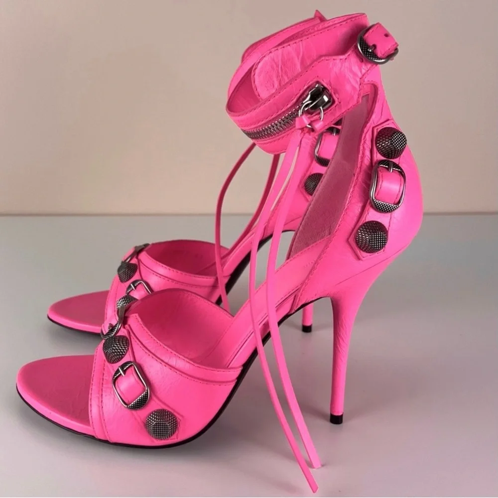 NEW BALENCIAGA REVOLVE PINK LEATHER SANDALS - Picture 9 of 16